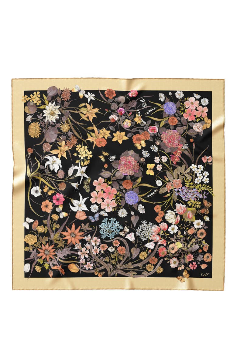 Flora - Hand Rolled Silk Foulard for Women, Alternate, color, Black