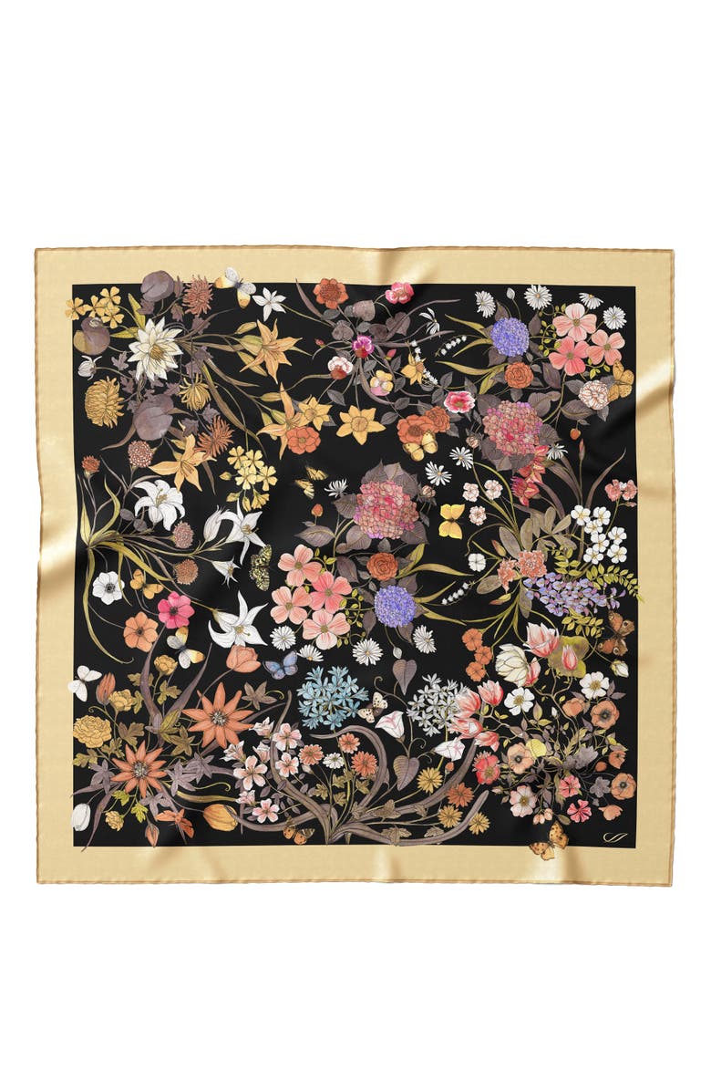 Elizabetta Flora - Hand Rolled Silk Foulard for Women, Alternate, color, Black