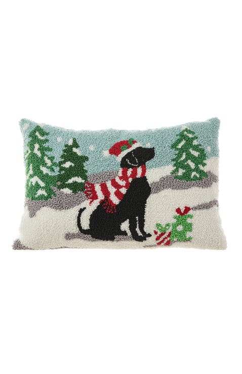 18x12 Hooked Christmas Cat Dog Pillow