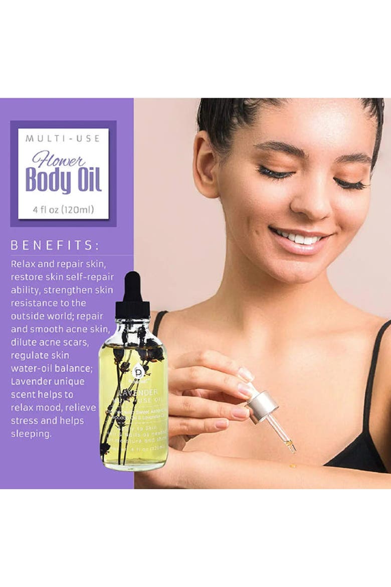 Lavendar Flower Multi Use Body Oils 4 Oz, Alternate, color, Purple