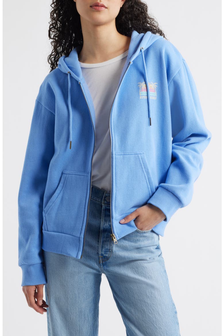 Aloha Zip-Up Fleece Hoodie, Main, color, CORNFLOWER BLUE HAW