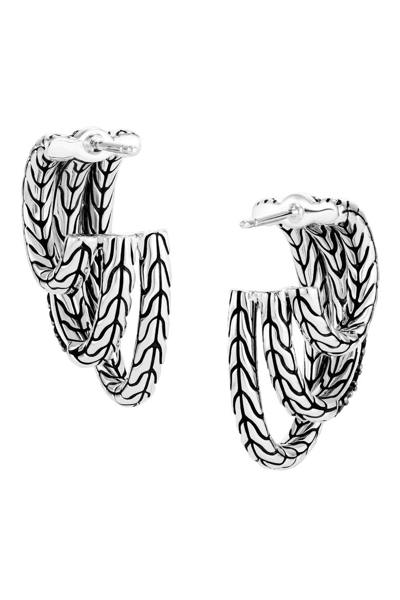 Classic Chain Black Sapphire Pavé Multihoop Earrings, Alternate, color, SILVER/ BLACK SAPPHIRE