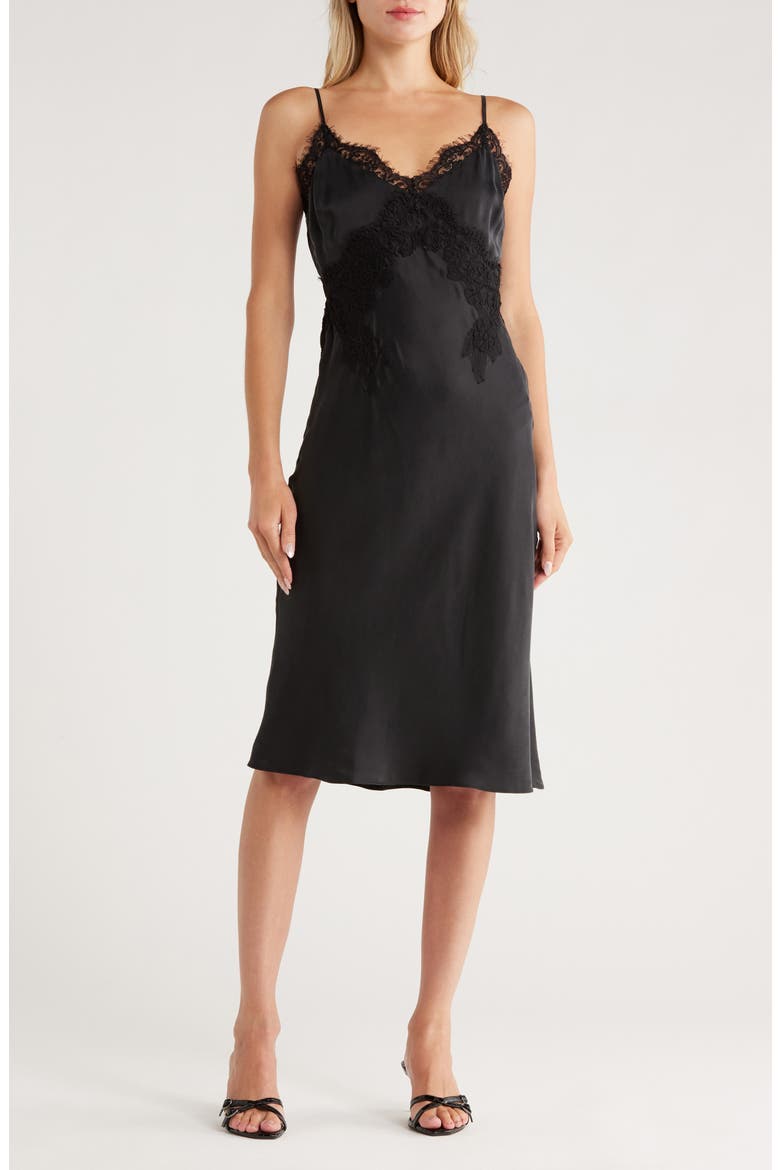 Song Lace Trim Midi Slipdress, Main, color, BLACK