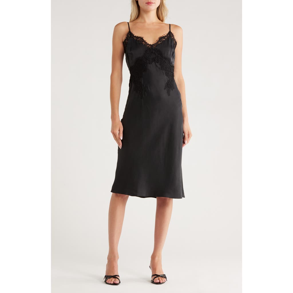L Agence L'agence Song Lace Trim Midi Slipdress In Black