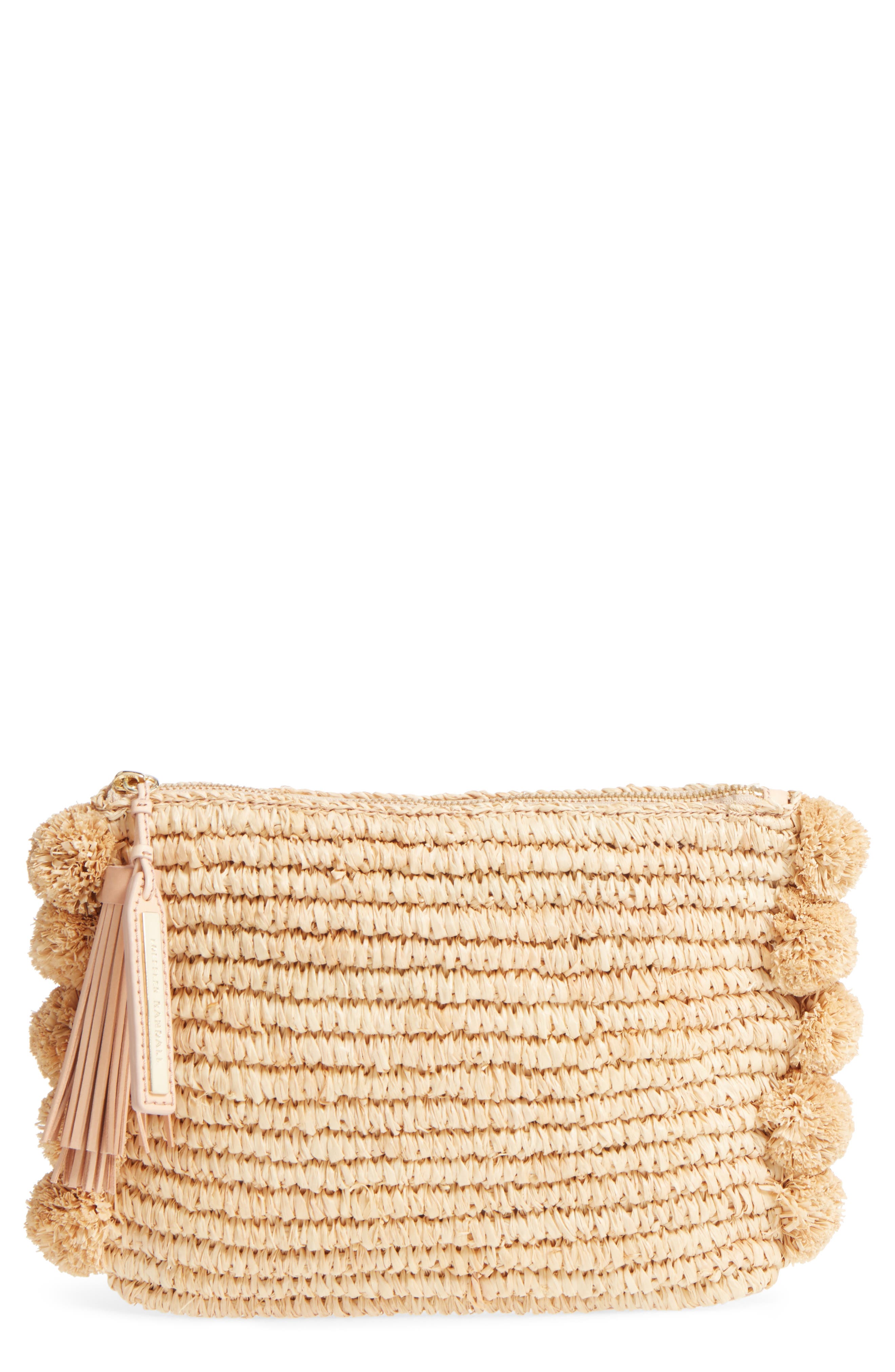 Straw Tassel Pouch, Main, color, NATURAL