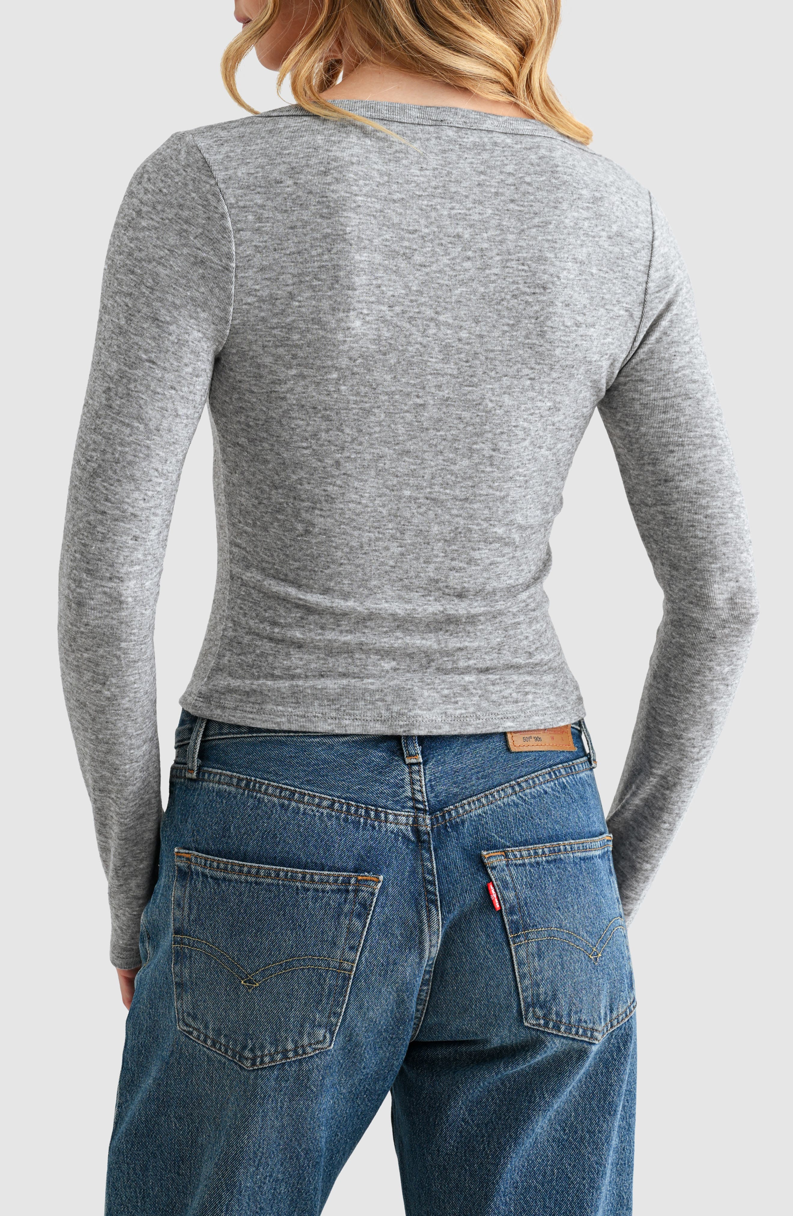 Long Sleeve Button Front Knit Top - image 2