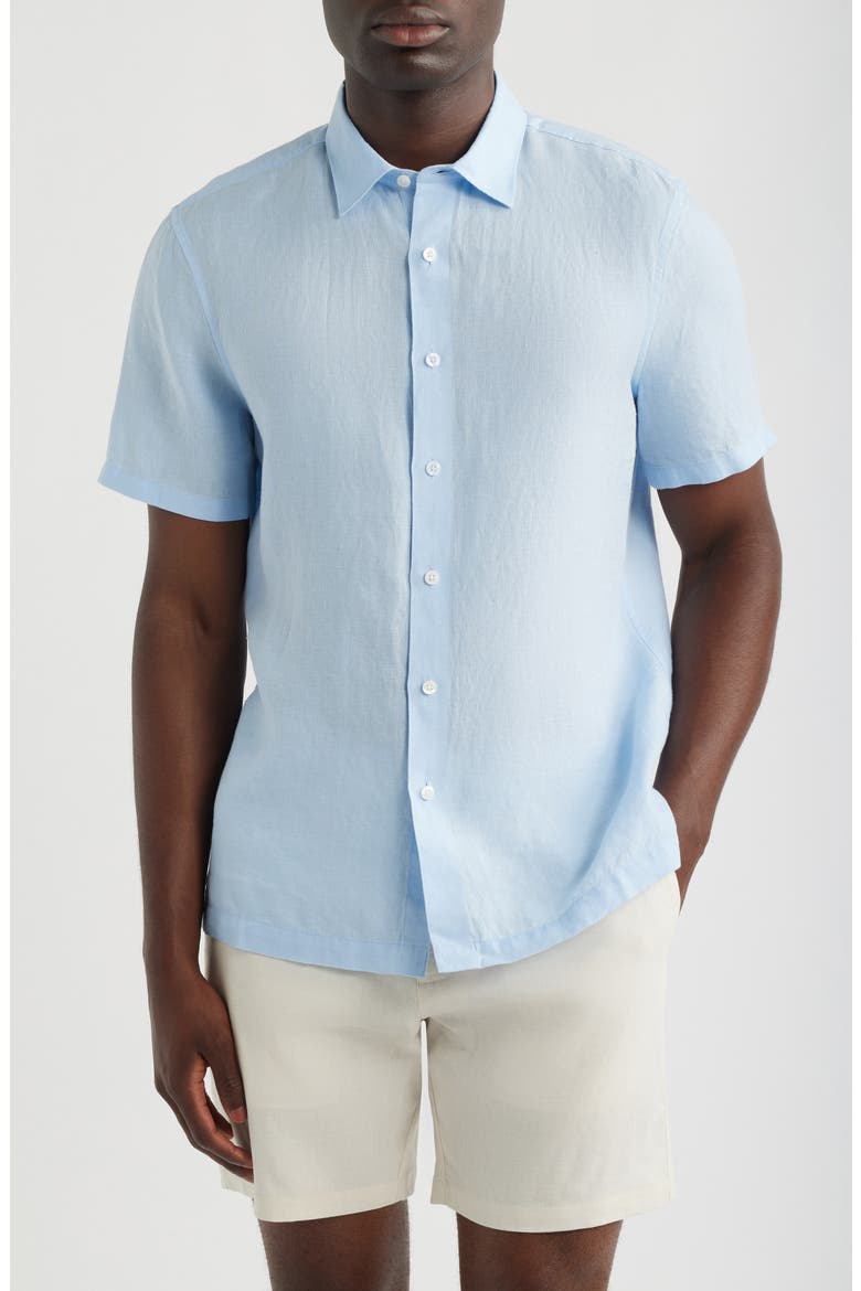 Short Sleeve Linen Button-Up Shirt, Main, color, BLUE BREEZE