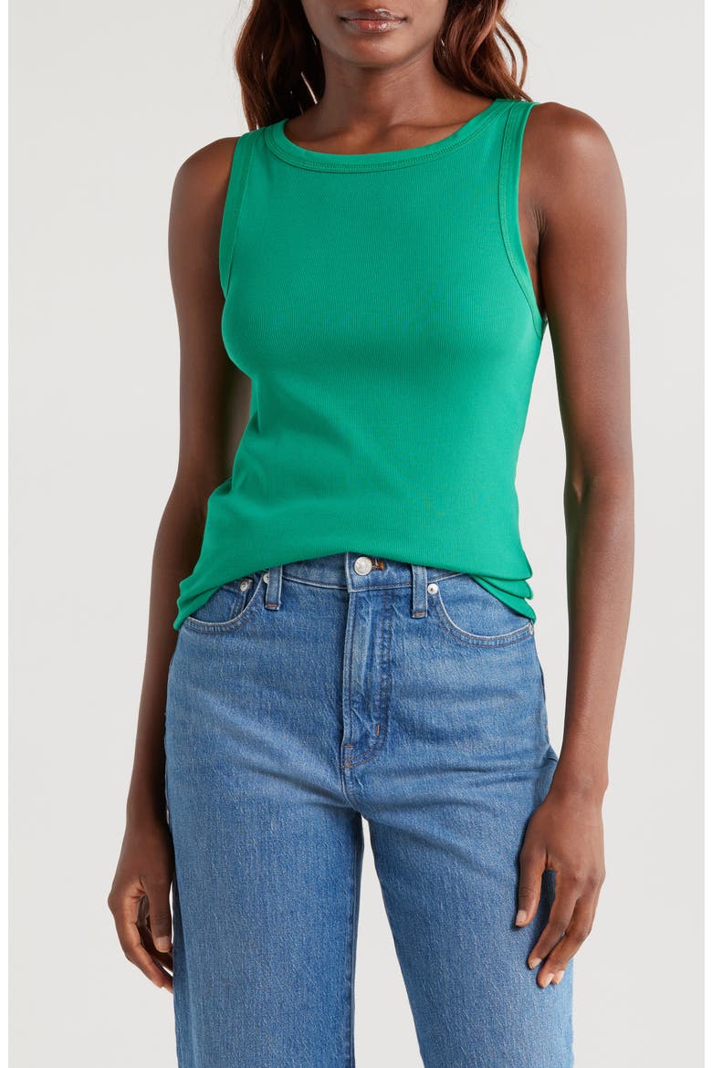 High Neck Cotton Tank, Main, color, VERDANT GREEN