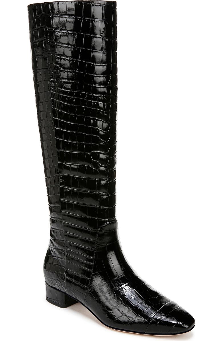 Veronica Beard Cecile Croc Embossed Knee High Boot, Main, color, Black