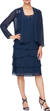 SL FASHIONS SLNY Sequin Chiffon Jacket Dress