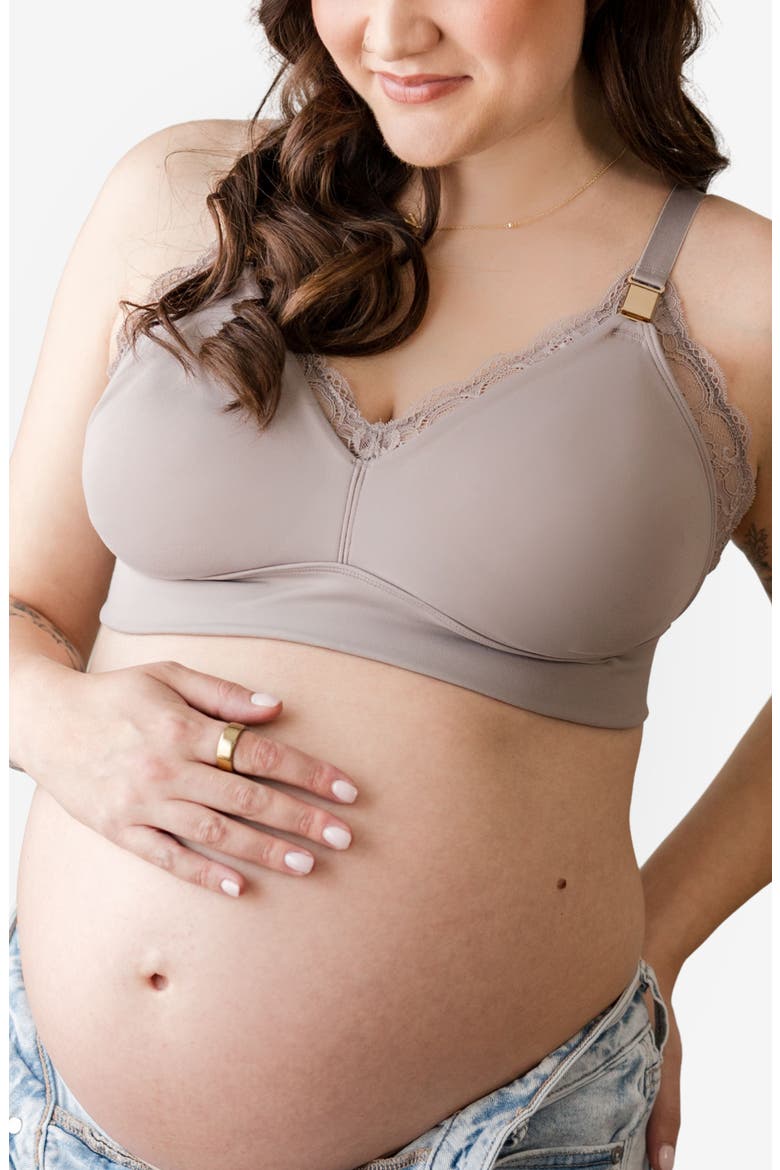 Busty Size - Ella Maternity & Nursing Lace Bralette, Main, color, Stone
