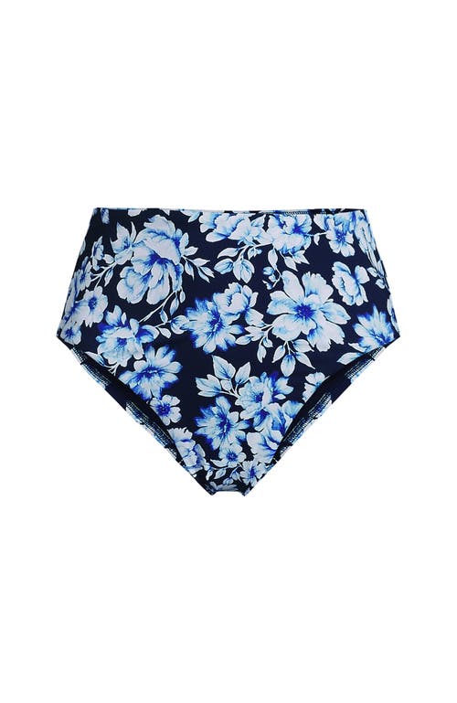 Lands' End Ribbed Smoothing High Waisted Bikini Bottoms In Blue