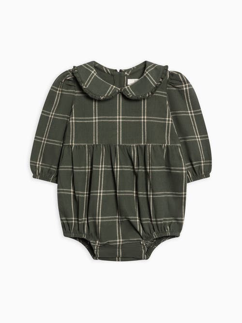 Kendi Aven Flannel Bubble Collared Romper In Green