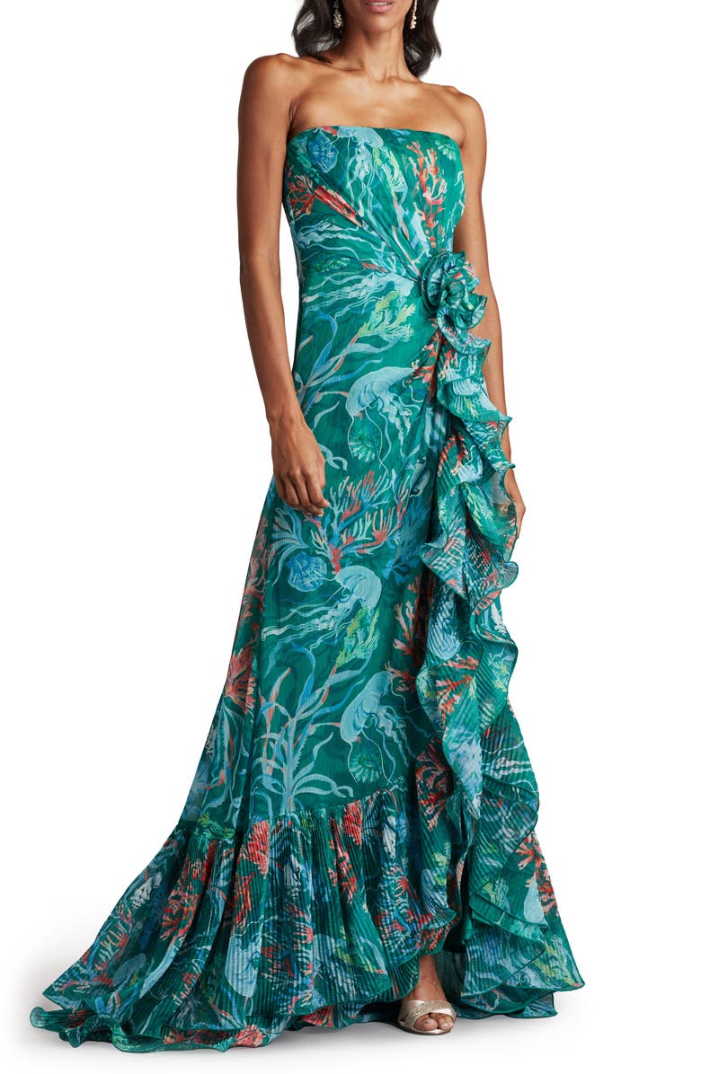Tadashi Shoji Undersea Print Stapless Gown, Main, color, 