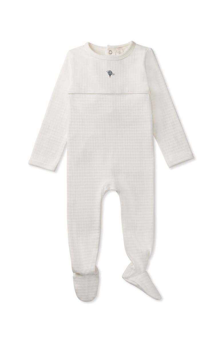 MiniMoi Waffle Footie with Embroidered Hot Air Balloon, Main, color, Winter White