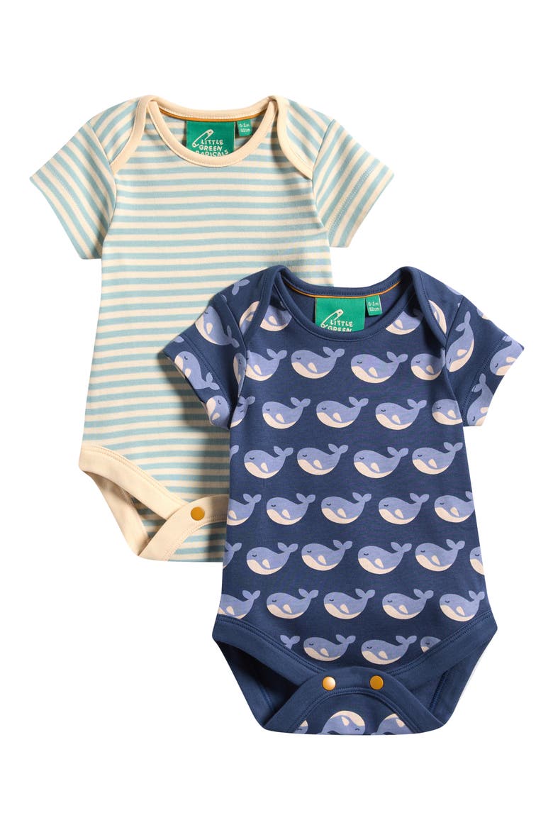 Whales Assorted 2-Pack Organic Cotton Bodysuits, Main, color, BLUE
