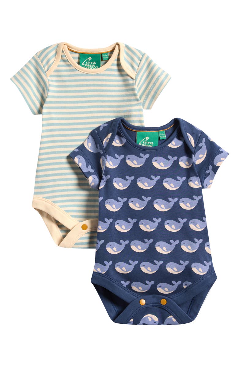 Little Green Radicals Whales Assorted 2-Pack Organic Cotton Bodysuits, Main, color, Blue