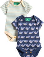 Little Green Radicals Whales Assorted 2-Pack Organic Cotton Bodysuits