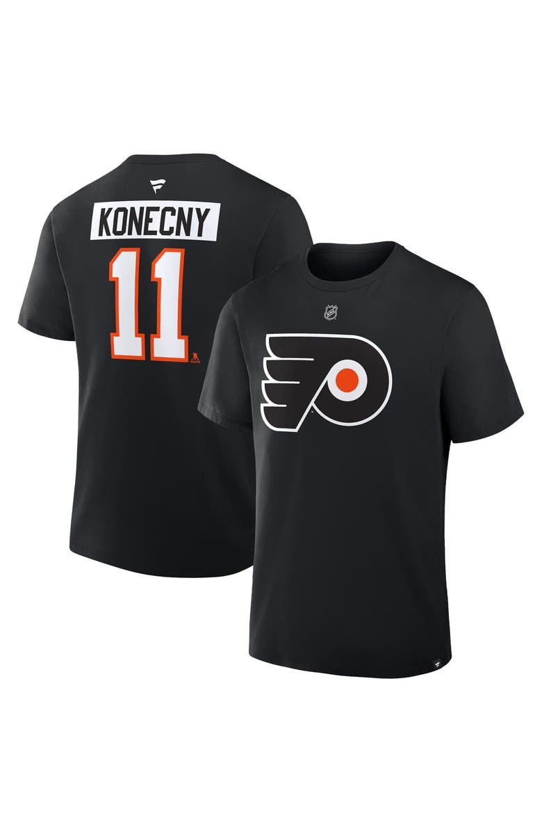 FANATICS Men's Fanatics Travis Konecny Black Philadelphia Flyers Authentic Stack Name & Number T-Shirt, Main, color, Black