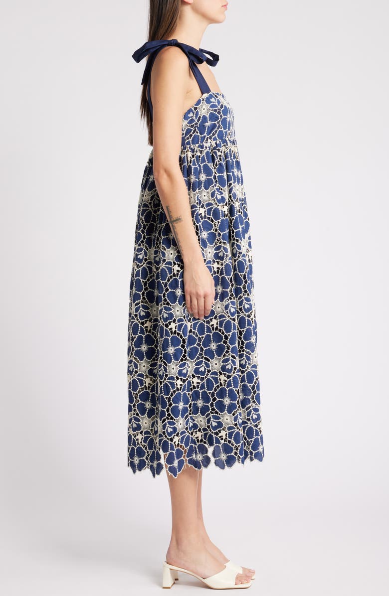 Mila Mae Embroidered Tie Strap Sleeveless Midi Dress, Alternate, color, 