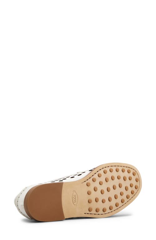 Tod's Perforated Leather Driver Penny Loafers In Bianco Calce