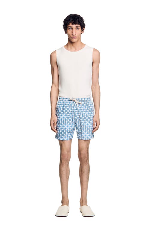 Sandro Square Cross Swim Shorts In Blue Sky