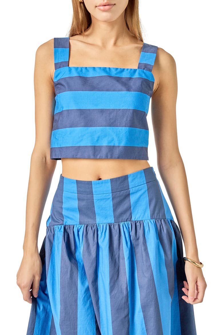 Striped Cotton Crop Top, Main, color, CORNFLOWER/ NAVY BLUE