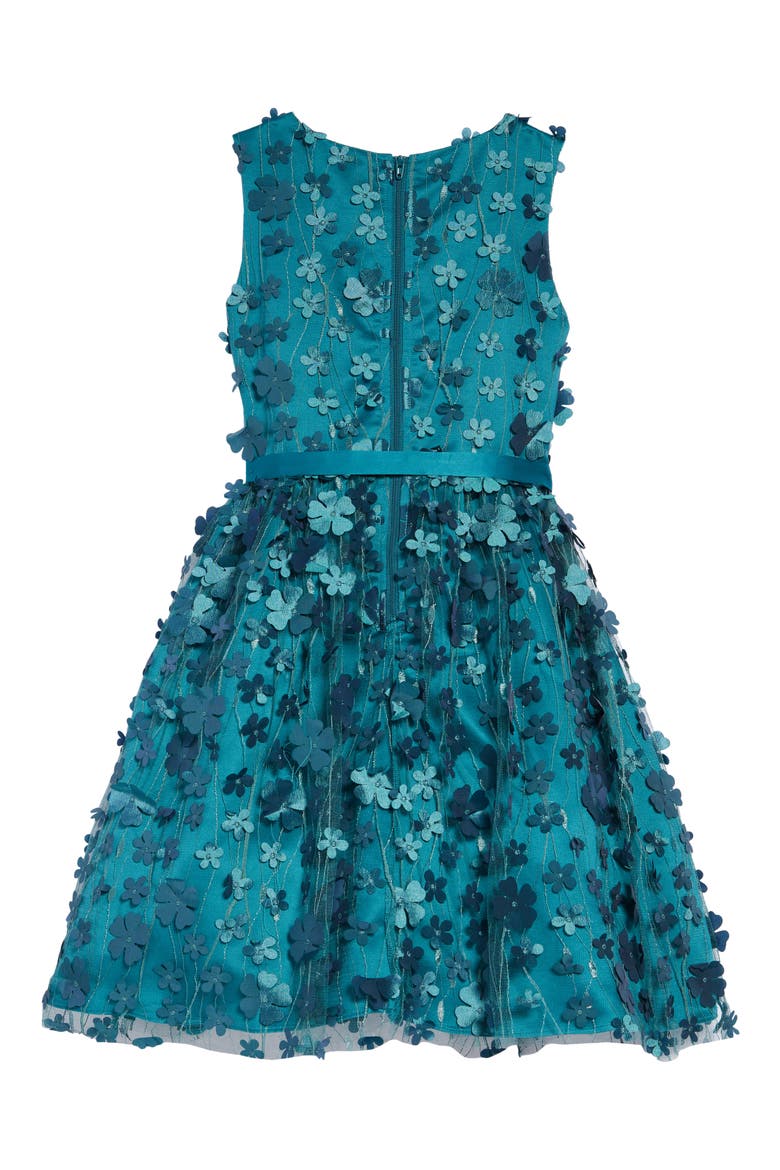 Kids' Embroidered Floral Mesh Dress, Alternate, color, TEAL