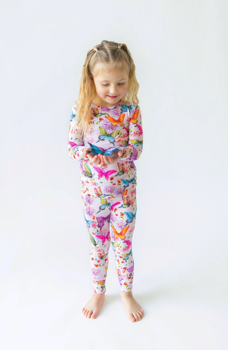 Posh Peanut Kids' Butterfly Print Fitted Two-Piece Pajamas, Alternate, color, Pink