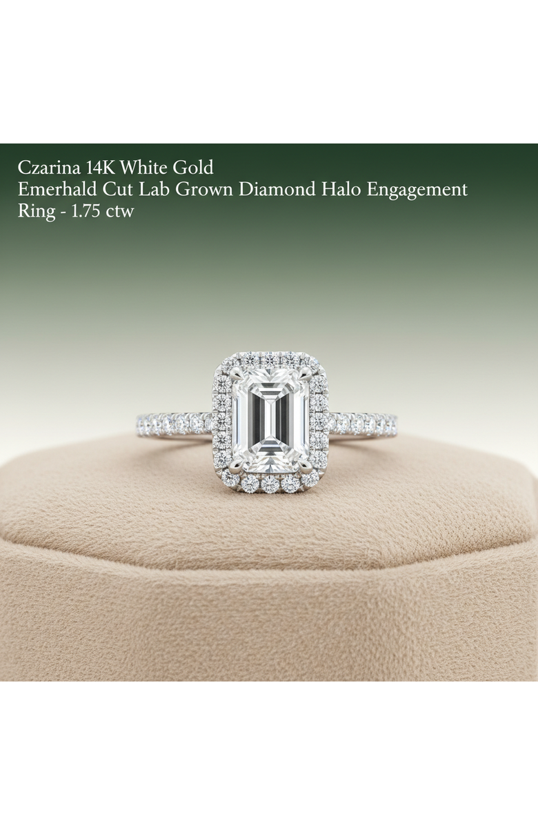 LuvMyJewelry Czarina 14K White Gold Emerald Cut Lab Grown Diamond Halo Engagement Ring - 1.75 ctw, Alternate, color, 14K White Gold