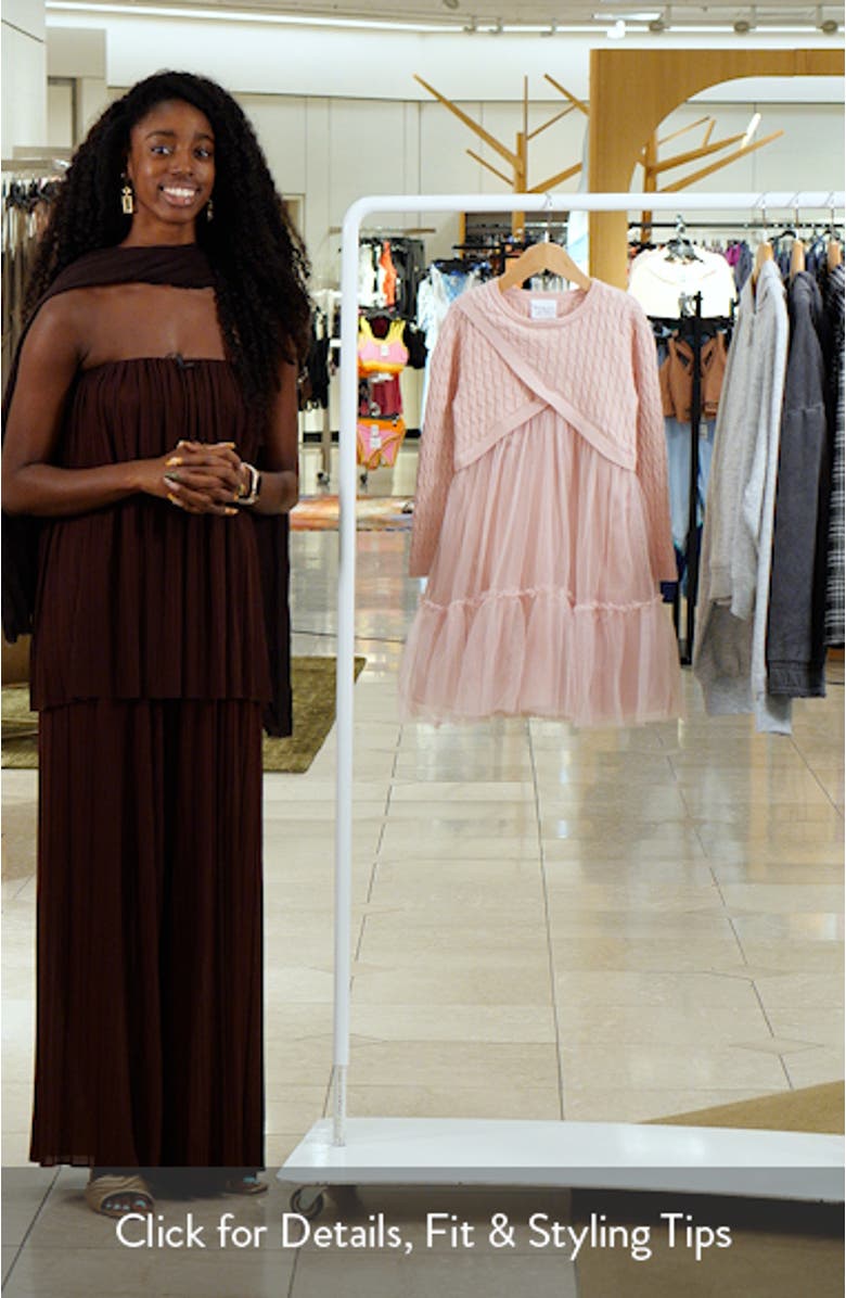 Kids' MIxed Media Long Sleeve Tulle Dress, sales video thumbnail