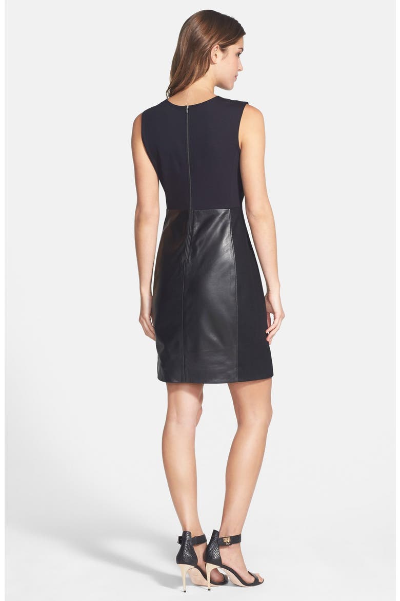 Mixed Media Leather Sheath Dress, Alternate, color, BLACK