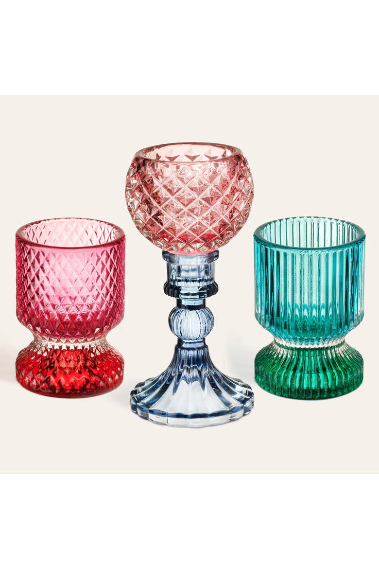 Glass Round Candle Holder and Decorative Object 3 Pcs Set, Main, color, Multicolor
