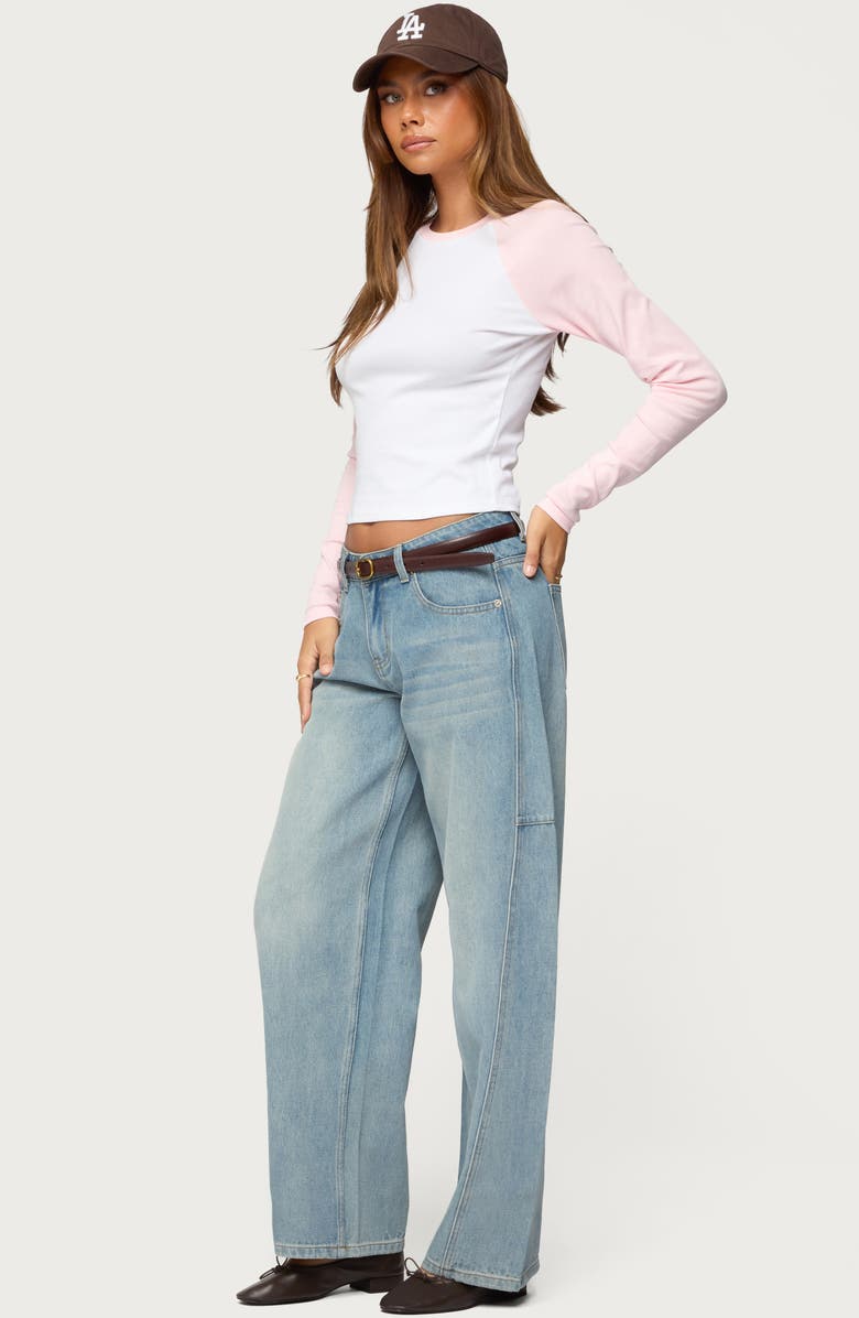 EDIKTED Raya Raglan Long Sleeve Crop Top, Alternate, color, Pink-And-White