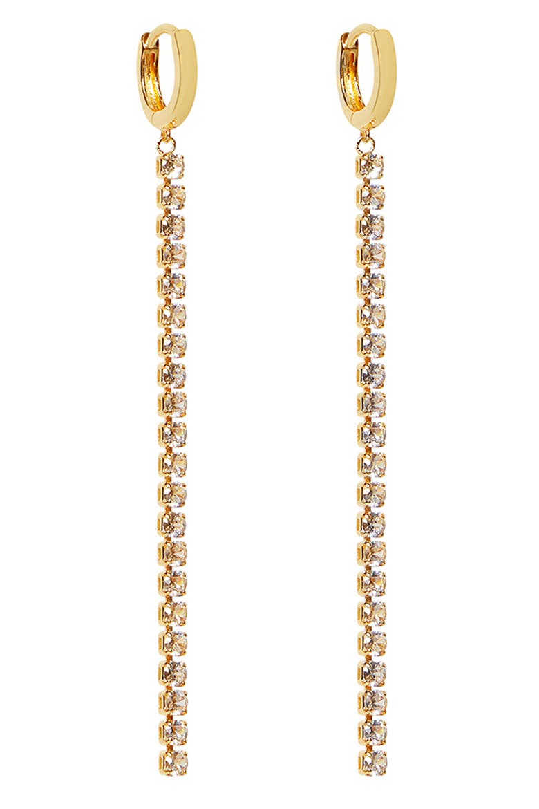 Cubic Zirconia Tennis Drop Huggie Hoop Earrings, Main, color, GOLD