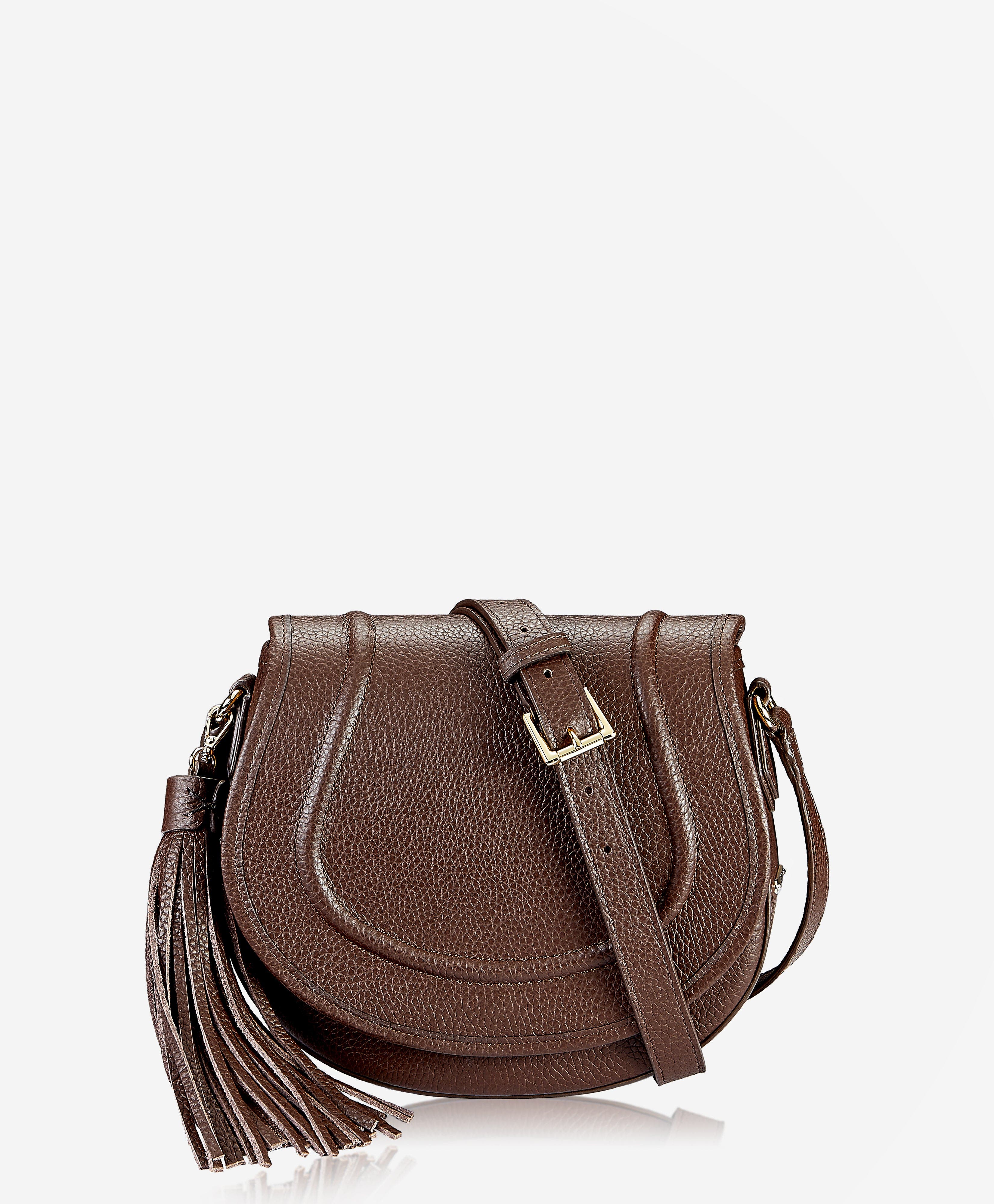 GiGi New York Jenni Saddle Bag Pebble Grain Leather, Main, color, Chocolate