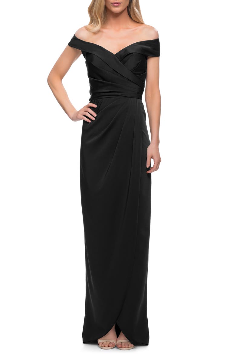 Long Jersey Dress with Ruching and Cap Sleeves, Alternate, color, BLACK