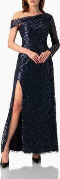 IVONNE Embroided Gown with Front Slit and One Sleeve