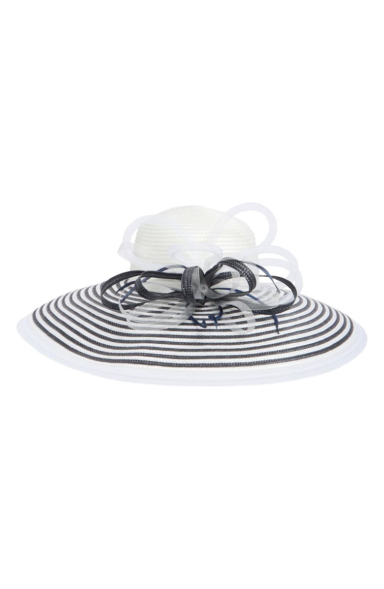 Collection XIIX Stripe Sheer Ribbon Detail Wide Brim Hat, Main, color,