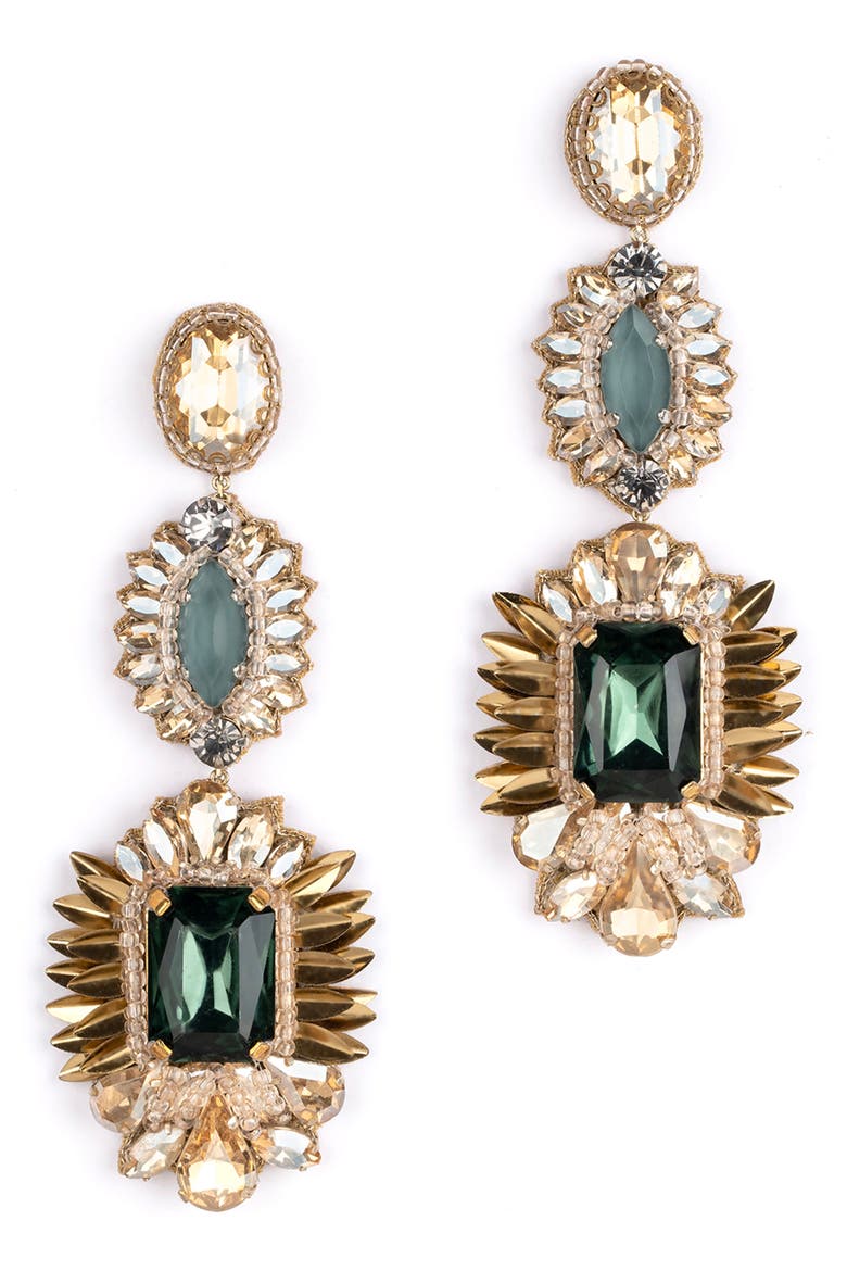 Klara Beaded Crystal Drop Earrings, Main, color, EMERALD