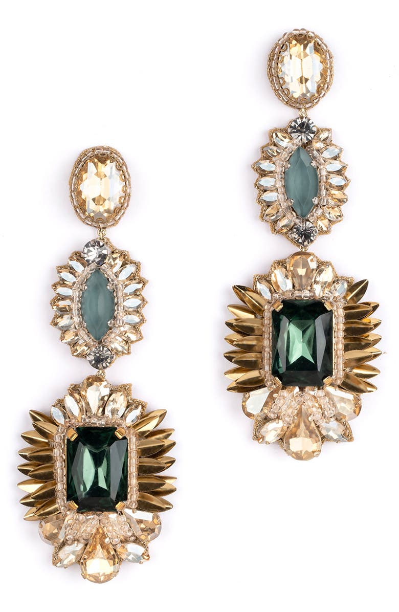 Deepa Gurnani Klara Beaded Crystal Drop Earrings, Main, color, Emerald