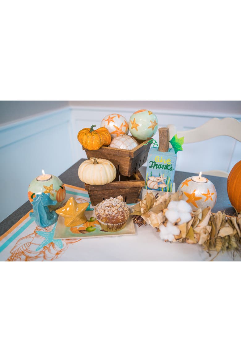 Give Thanks Pumpkin Starfish Capiz Tealight Candle Holder 3.5", Alternate, color, Blue