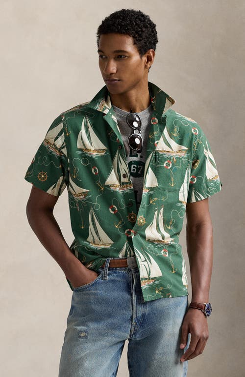 Polo Ralph Lauren Sailboat Print Cotton Oxford Cloth Camp Shirt