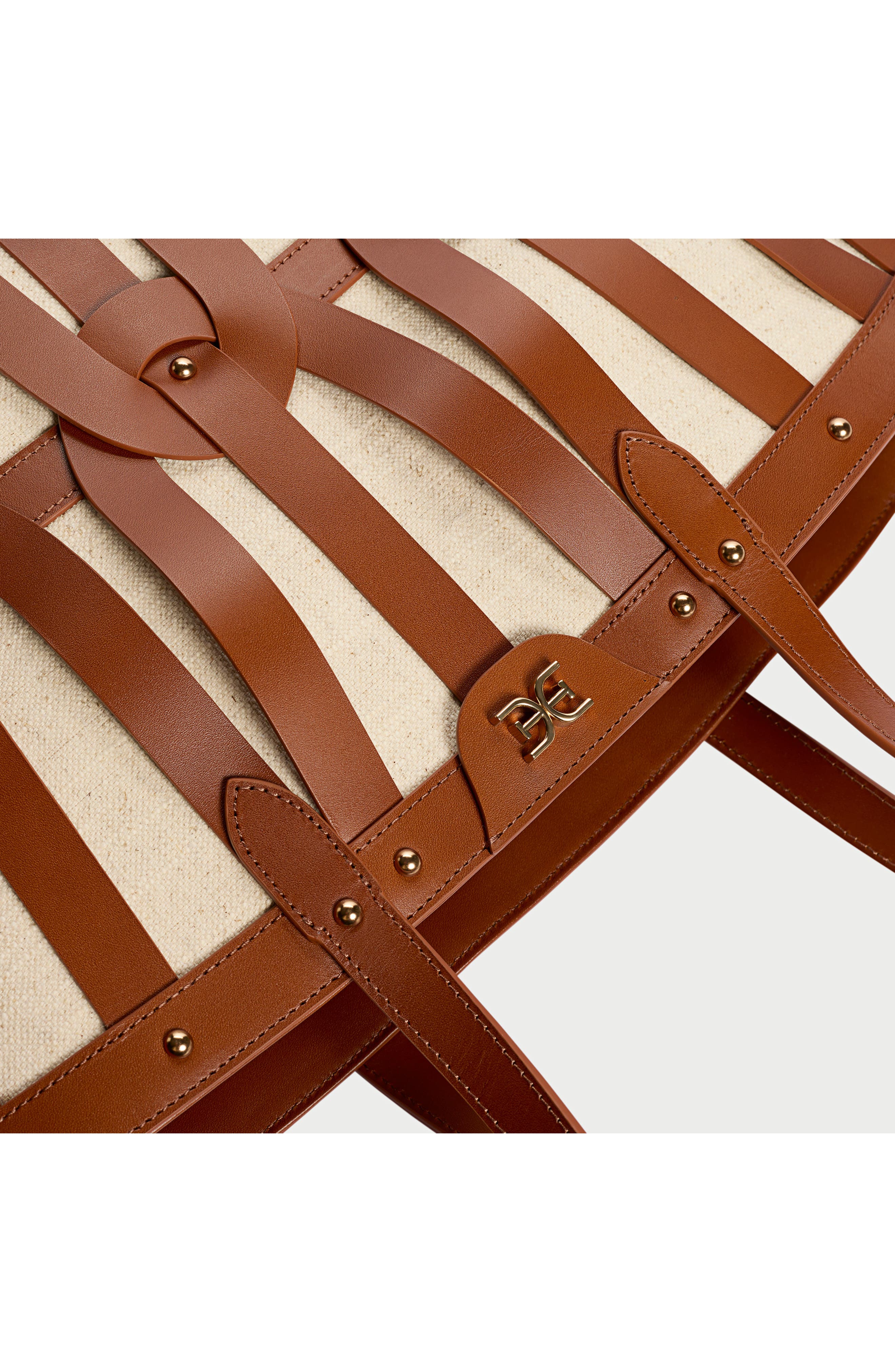 Sam Edelman Large Bay Dye Cut Leather & Canvas Tote, Alternate, color, Cognac