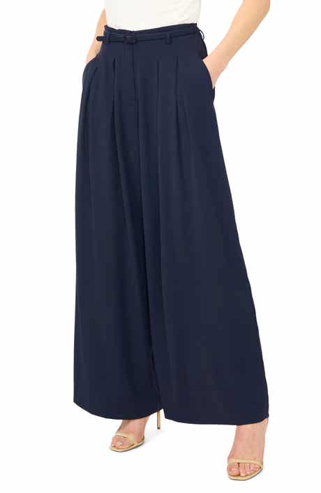 Belted Pleated High Waist Wide Leg Pants
