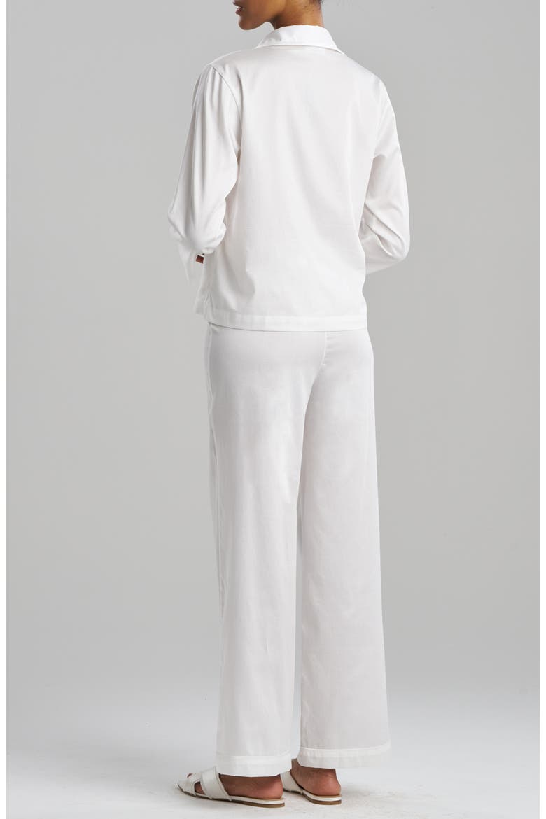 Embroidered Trim Cotton Sateen Pajamas, Alternate, color, WHITE