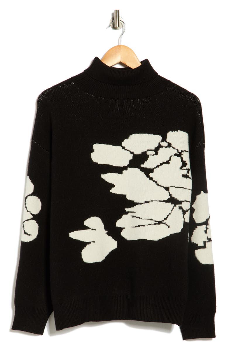 Ellen Tracy Floral Turtleneck Sweater, Alternate, color, Black