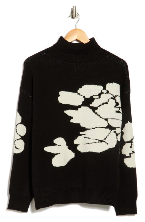 Ellen Tracy Floral Turtleneck Sweater In Black