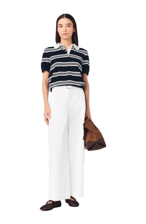 Wide-leg cotton trousers