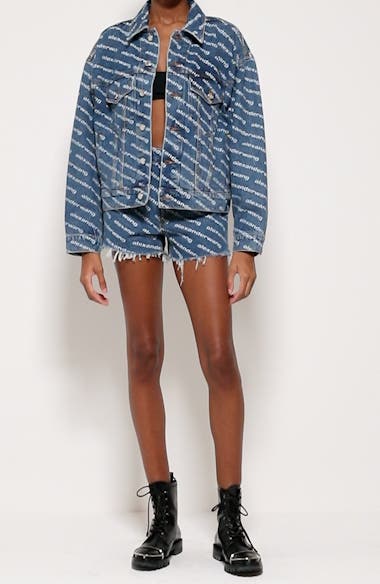 Alexander Wang Logo Print Denim Trucker Jacket | Nordstrom